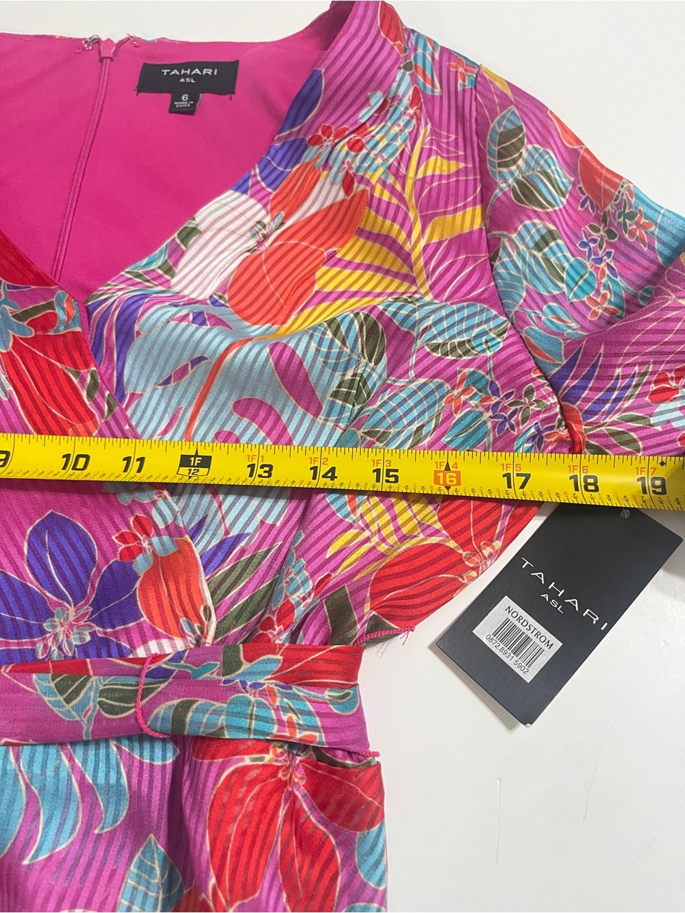 Tahari ASL Size 6 Tiered Tropical Dress Hot Pink Fuchsia Resortwear NWT - Picture 8 of 10